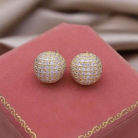 Gold Zircon Ball Earrings Luxury Exquisite Gold Plated - Picture 5 of 7